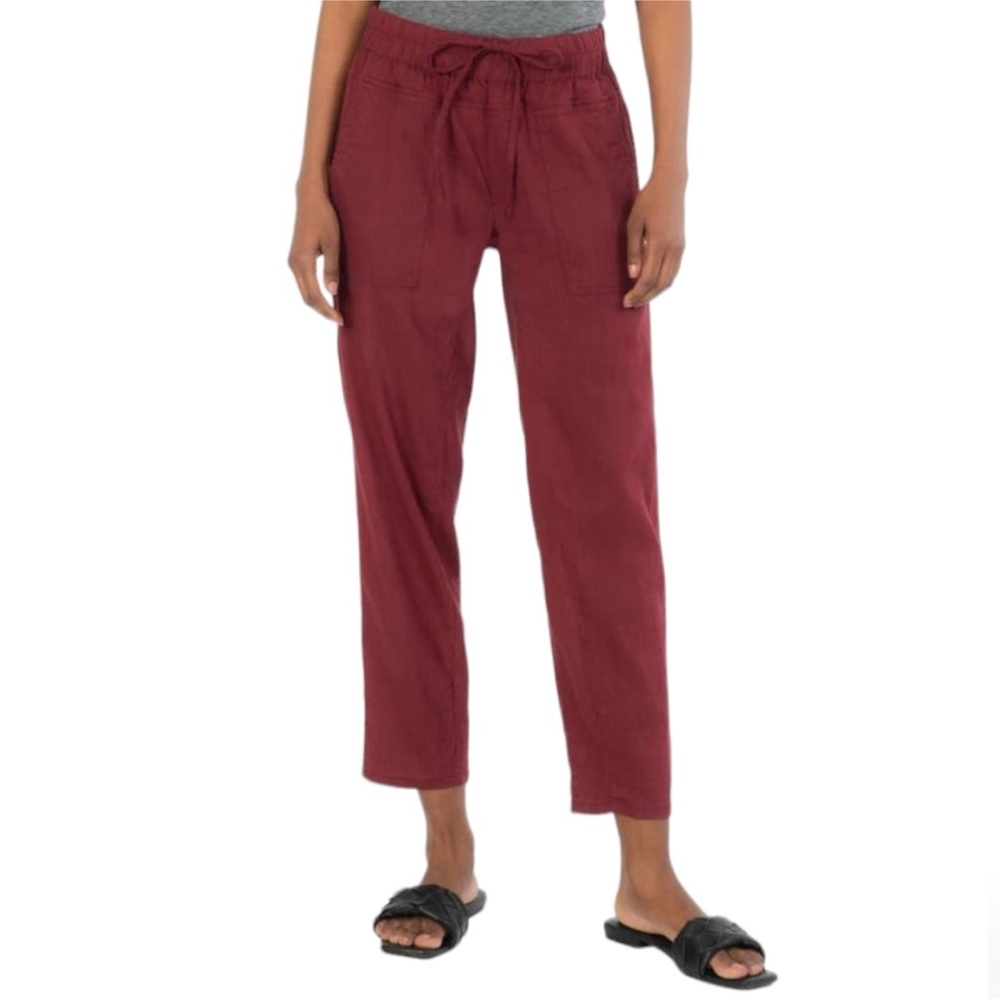 Kut from the Kloth Linen Blend Cropped Pants Cinnamon Red Stretch Boho Colorful
